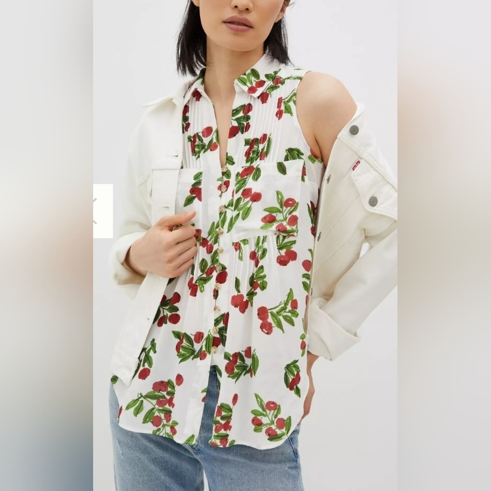 Anthropologie Floral Sleeveless Blouse - Size S